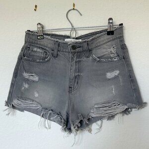 Flying Monkey Distressed High Waisted Denim Shorts - Grey - Size 26